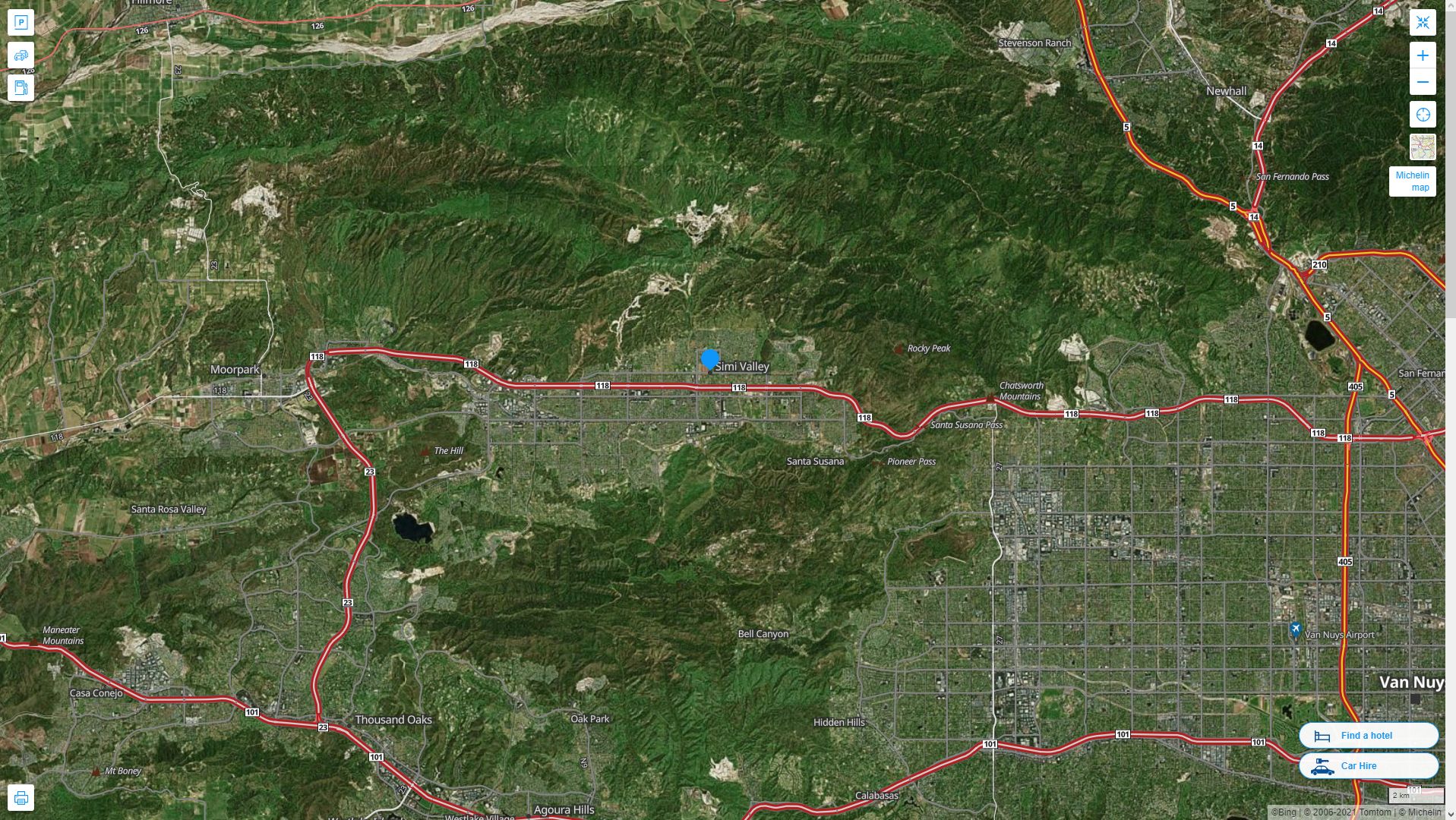 Simi Valley California Highway and Road Map with Satellite View